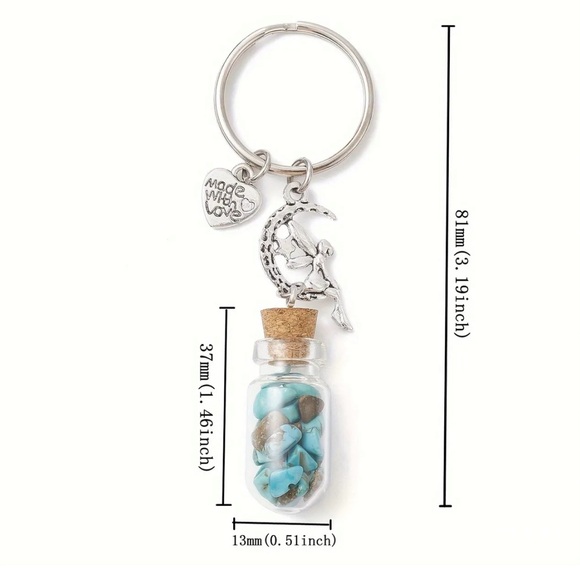 New Glass Wishing Bottle Keychain With Gemstone Chips - Picture 3 of 7